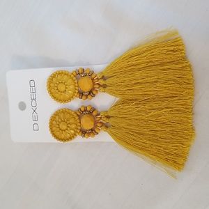 New Gold Yellow Bead Fringe Earrings